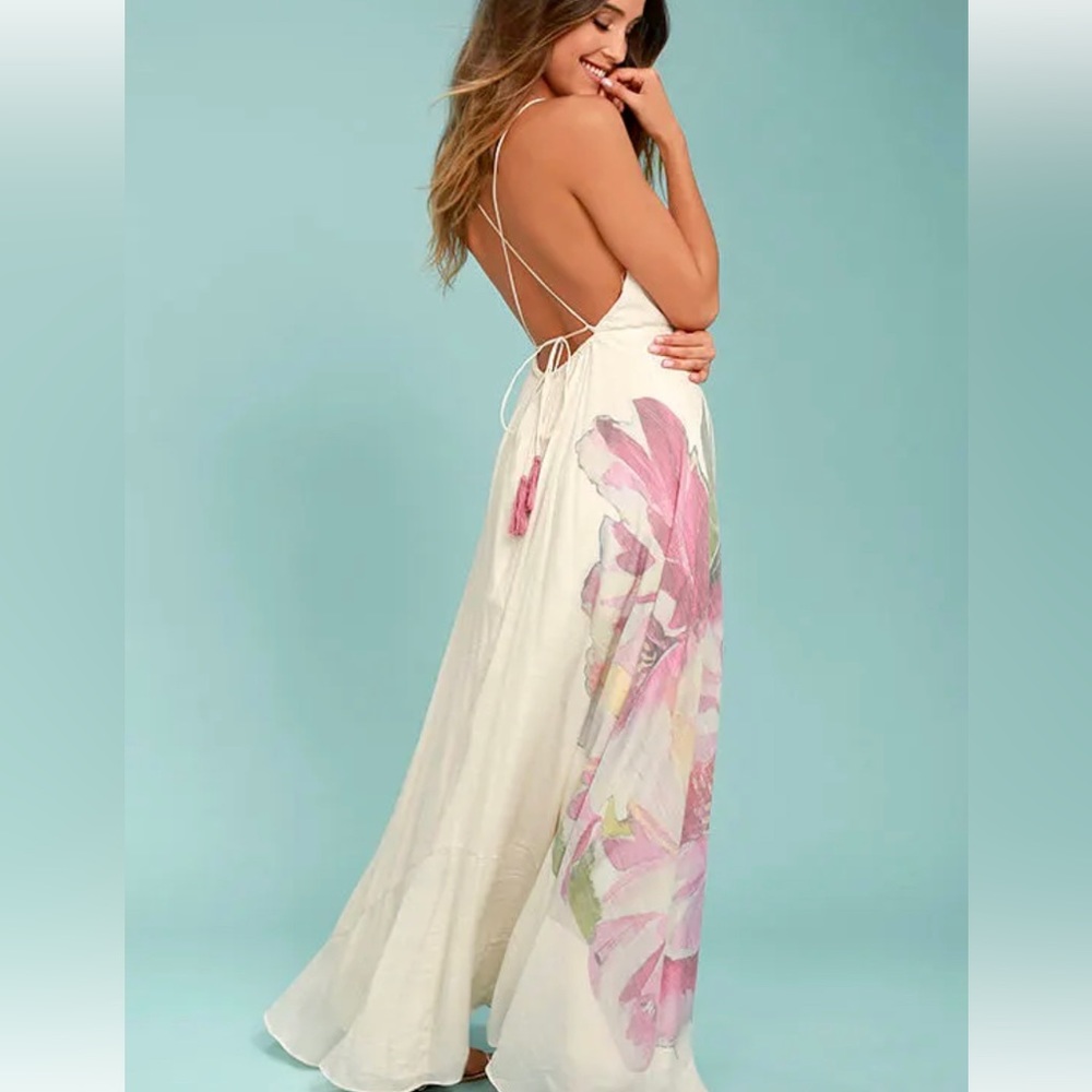 Lulus Zen Garden Cream Floral Print Maxi Dress Size XS new with tags. Vintage - Picture 3 of 12
